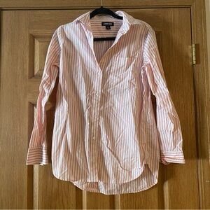 NWT Land’s End Women’s Boyfriend Pink White Stripe Button Down Collar Size XS